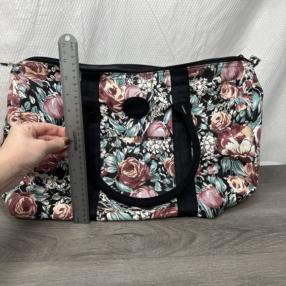Vintage Shoulder Travel Bag Floral 90s Avon Garden Bag Roses Packing Bag Gym Bag - Picture 6 of 7